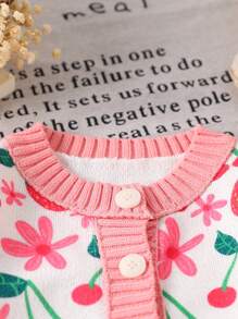 2 件套女婴草莓图案毛衣和百褶裙套装，温暖、舒适、百搭，冬季 - 彩色 - 查看 4