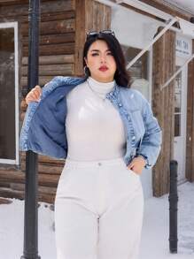 SHEIN EZwear Washed Non-Stretch Denim Winter Padded Jacket - Light Wash - View 1