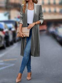 SHEIN Clasi Women Minimalist Style Long Sleeve Long Length Cardigan, Casual For Daily Wear