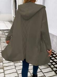 SHEIN LUNE 1 chiếc áo cardigan dài tay màu trơn cho nữ có túi thường ngày - Màu xanh Ô liu - Xem 2