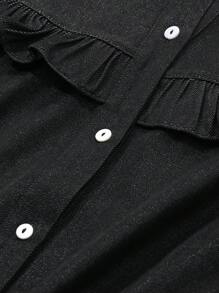 FRIFUL Women's Elegant Long Sleeve Ruffle Trim Contrast Splice Shirt, For Autumn - Black - View 3