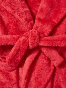 SHEIN Tween Girl Christmas Casual Versatile Mid-Length Warm Flannel Long Sleeve Coat With Belt & Flare Pants, Suitable For Autumn/Winter, Suitable For School, Vacation, For Gift