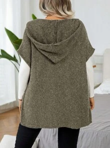 Calvaya 大码前拉链蝙蝠袖休闲连帽背心