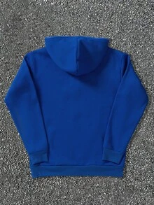 Manfinity EMRG Áo nỉ trùm đầu tay dài in chữ mùa thu cỡ lớn cho nam có khóa kéo phía trước - Xanh đậm - Xem 2