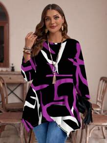 EMERY ROSE Áo thun cổ tròn tay 3/4 họa tiết sọc bất đối xứng cỡ lớn cho nữ, mùa thu/đông - màu đen - Xem 3