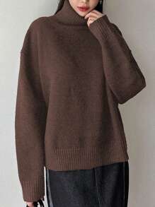 DAZY Maglione oversize casual e minimale da donna, con collo alto e spalle scoperte, in tinta unita, adatto per l'autunno/inverno