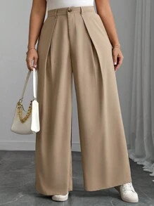 Franclia 大码女式纯色优雅办公室阔腿裤