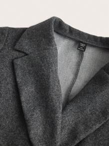 Flirla Plus Size Solid Color Double-Breasted Belted Long Sleeve Overcoat, Autumn/Winter - Dark Grey - View 3