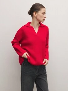 BizChic 圣诞红色连帽衫运动衫时尚女士针织运动衫办公室服装，春夏 - 紅色 - 查看 8