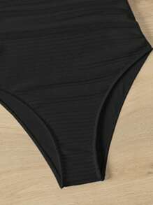 SHEIN Swim 1pc Deep V-Neck Backless Sexy One-Piece Swimsuit Summer - Black - View 4