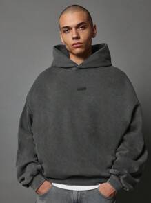 SUMWON Athleisure Star Print Hoodie Oversized Fit Winter Sports Loungewear Casual Streetwear Sweatshirt With Back Design Heavy Weight Premium Cotton - Grey - View 2