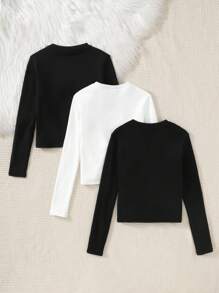 Koszulka dla dziewcząt w wieku 3 lat, gładka, dzianinowa, z okrągłym dekoltem i długim rękawem, skrócona, ulepszona, ciepła tkanina, podszewka termiczna bez bycia grubym, podstawowy elastyczny uniwersalny top dla dziewcząt na jesień i zimę