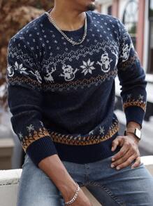 Manfinity Homme Plus Size Men Christmas Pattern Casual Pullover Graphic Colorful Long Sleeve Sweater, For Party, Friends - Multicolor - View 5