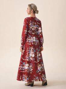 SHEIN Maternity Floral Print Long Sleeve Tie Waist Dress