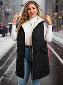 SHEIN Clasi Gourd-Shaped Padded Vest With Pockets, Warm Thermal Lined , Plus Size, Winter