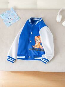 Kleine Jungen Lässig weite bequeme vielseitige süße Cartoon Löwen Muster Kontrastärmel Baseball Jacke, geeignet für Herbst und Winter - Blau - Übersicht 4