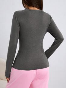 Chiquease 女式休闲蝴蝶结装饰长袖T恤，秋季图案T恤，春季女式上衣