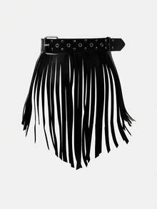 SHEIN BAE 1 chiếc thắt lưng tua rua đính đinh tán dành cho nữ, thích hợp cho tiệc tùng, hộp đêm, thường ngày - màu đen - Xem 2