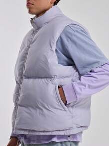 Musero Men Oversized High Neck Puffer Gilet - Purple - View 4