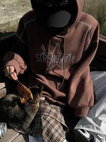 DAZY Loose Casual Contrast Color Block Thermal Lined Crew Neck Pullover Sweatshirt For Women,Fall Clothes