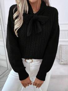SHEIN Clasi High-End Bow Decor Stylish Knitted Loose Pullover Sweater For Women