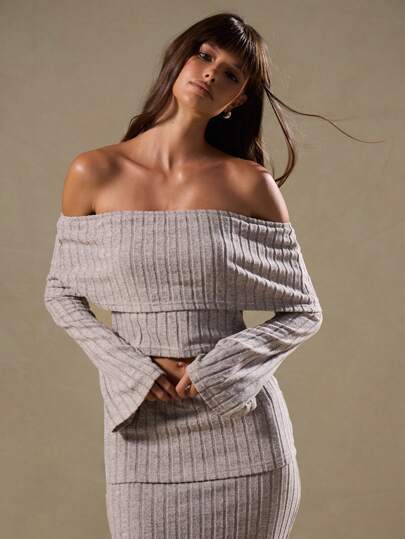 MUSERA Ribbed Bardot Long Sleeve Top Casual Summer Springr Easter