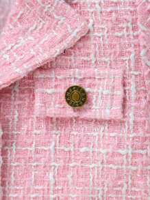 SHEIN 3pcs Set Baby Girls Barbie Pink Tweed Jacket, Pleated Skirt & Beret Hat - Pink - View 4