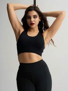 Menodora SHEIN Sport Top tank deportivo de espalda con tira corto - Negro - Ver 2