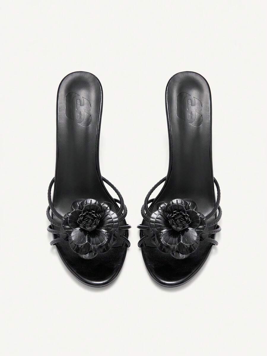 CUCCOO CHICEST 女士红色 PU 花朵装饰尖头高跟凉鞋 - 黑色 - 查看 1