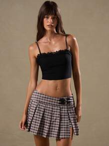 MUSERA 蕾丝边露脐吊带背心，外出度假必备，春夏款 - 棕色 - 查看 1