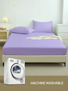 1件纯色床笠，床垫保护套，床垫罩，深口袋床笠，柔软透气，适用于多种床型 - 单人床、双人床、大号双人床、特大号双人床，居家及宿舍必备床上用品 - 紫色 - 查看 8