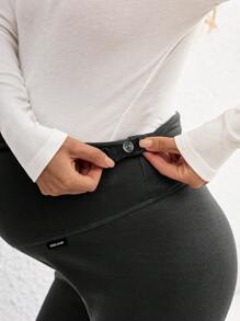 SHEIN Adjustable Waist Pregnant Women Letter Print Casual Thermal Lined Leggings