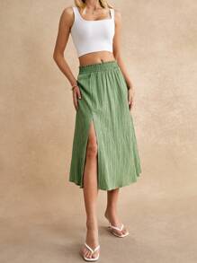Poéselle Paperbag Waist Split Thigh Skirt - Mint Green - View 6