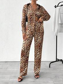 EURMUSE Autumn Leopard Print Long Sleeve Shirt And Pants Set - Multicolor - View 1