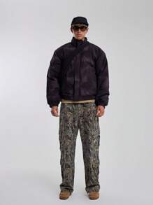 Musero Hoodless Puffer Acid Wash Style Cuffed Sleeves Zip Through Jacket Hidden Placket Collared Coat SPRING SUMMER Essentials - Multicolor - View 1