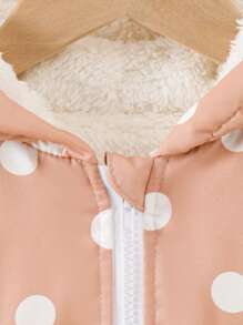 Elladie kids 年轻女孩加厚连帽开衫外套，带波尔卡圆点印花，温暖冬季外套 - 杏色 - 查看 5