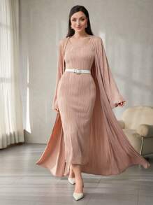 Modelyn Conjunto elegante de 2 piezas con textura en la cintura para mujer, conjunto de 2 piezas para otoño/invierno - Rosa vieja - Ver 1