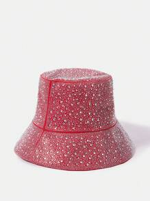SHEIN SXY Rhinestone Embellished Elegant Bucket Hat For Women, Suitable For Festivals - Red - View 7