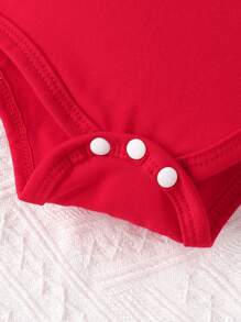 SHEIN 3pcs Adorable Baby Girl Outfit Set, Including Bodysuit With Heart Letter Print, Flare Pants With Bowknot, And Headband - Red - View 5