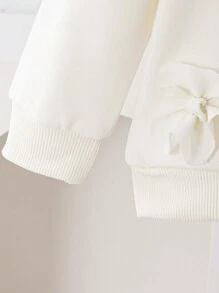 SHEIN Áo nỉ trơn màu họa tiết hoa 3D mặc thường ngày cho bé gái - trắng - Xem 3