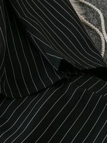 SHEIN LUNE Plus Size Striped Double-Breasted Jacket And Pants Suit Set Graduation,Back To School,Teacher Outfits For Women - Black and White - View 4