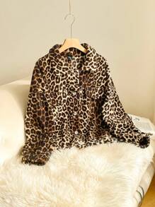 SHEIN Frenchy Plus Size Women Autumn Leopard Print Single Breasted Pocket Casual Jacket Fall/Winter - Multicolor - View 1