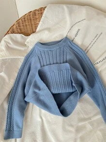 Blossori Jersey de manga raglán liso para niños, estilo minimalista casual para otoño/invierno