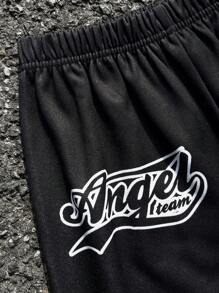 SHEIN 2pcs Tween Boy Letter Graphic Print Hoodie And Sweatpants Set - Black - View 3