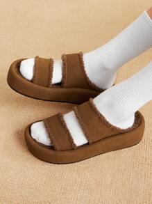 CUCCOO EASI Women's Platform Fluffy Slide Sandals - Brown - View 3