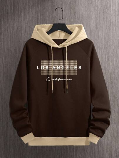 Manfinity Dauomo Sudadera con capucha casual y sencilla con gráfico de letras y bloques de color para hombres, otoño