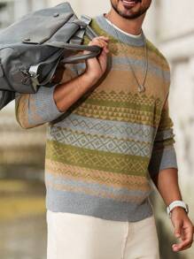 Manfinity Homme Herren lässiger Pullover mit geometrischem Muster und Farbblöcken, Oversized Passform und Drop Shoulders - Verschiedenfarbig - Übersicht 4