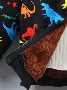 Chaqueta con capucha con forro térmico y estampado multicolor de dinosaurios para niños pequeños, una combinación perfecta de moda y comodidad, diseñada para niños activos