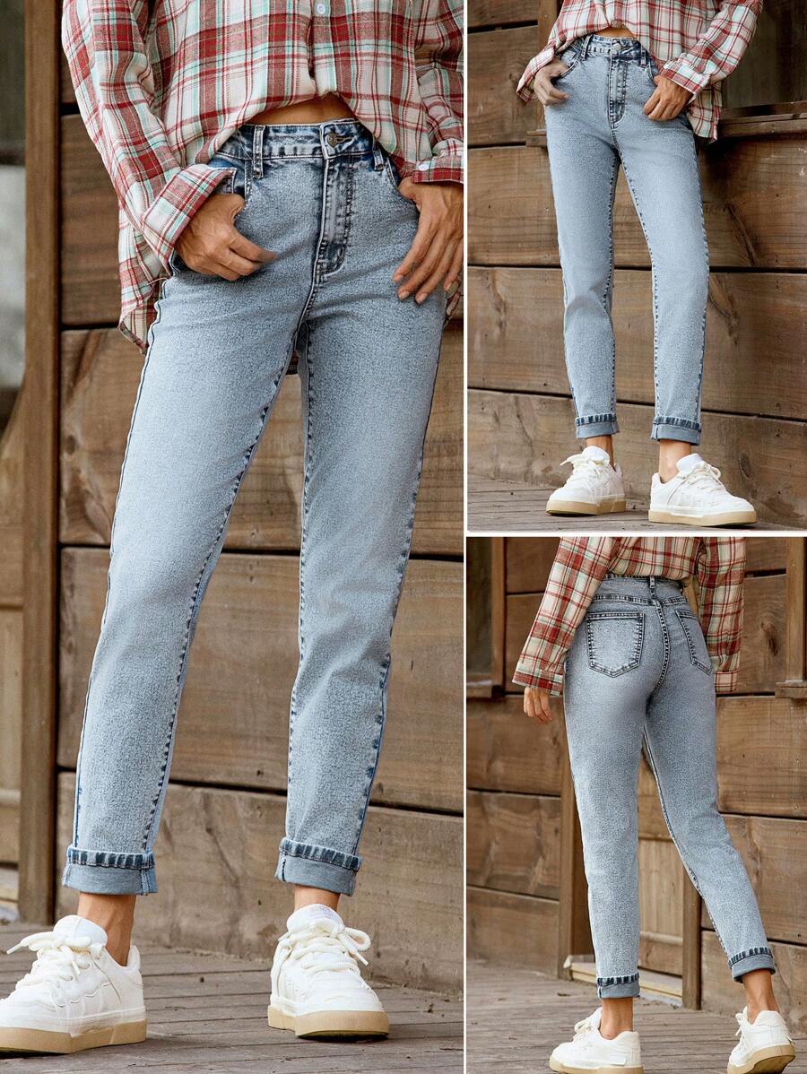 LanaWest Women Casual Stretch Cone Shaped Jeans With Pockets - Light Wash - View 1