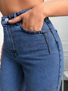 EURMUSE 100%Cotton Washed Slant Pocket Casual Skinny Jeans - Baby Blue - View 5